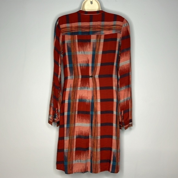 11.1.TYLHO XSMALL RUST & BLUE RAYON SHEATH LONG SLEEVED DRESS - Picture 7 of 11